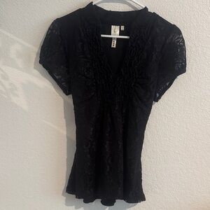 Black Lace Women's Top with Tie Back